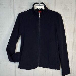 Vintage Esprit Fleece Jacket Size L Full Zip Pockets Mock Neck Black 90s Classic